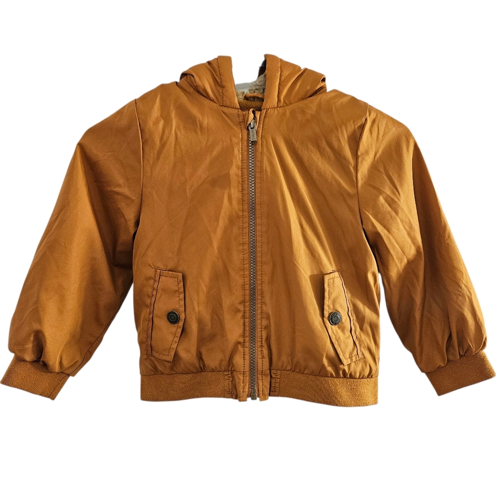 Carters Zip Up Hoodie Boys Gold Brown Fleece Lined Hood